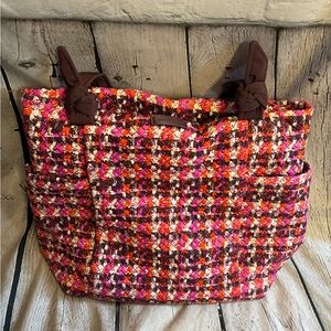 Vera Bradley Large Hadley Tote Cotton Houndstooth Tweed Floral Multi Color‎ GUC